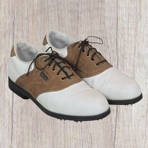 FootJoy DryJoys Saddle Golf Shoes 6M White Brown Leather Spiked Classic